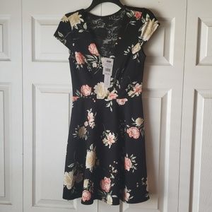 Fit and flare black floral dress